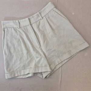Nili Lotan Linen Blend Pleated Shorts Womens 4 Tan Made in USA